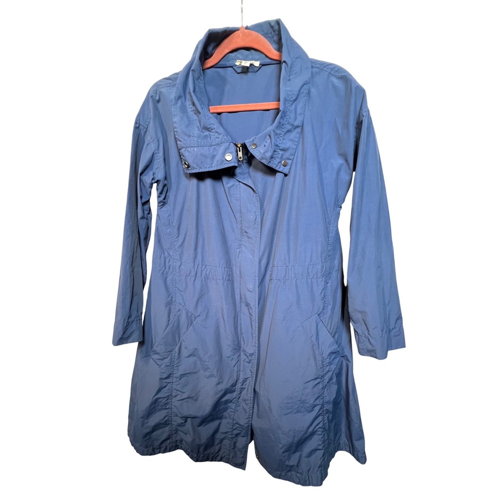 Eileen Fisher Womens Blue‎ Funnel Neck Longline Windbreaker Jacket Size S